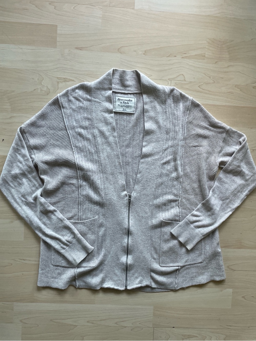 Abercrombie & Fitch Light y2k Beige Zip-Up Open Cardigan
